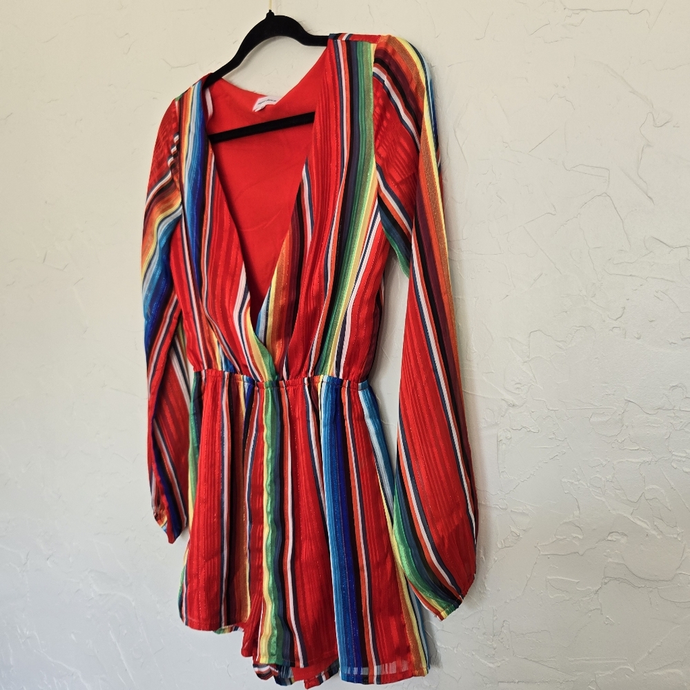 Revolve Superdown Rainbow Stripe Long Sleeve Romp… - image 7